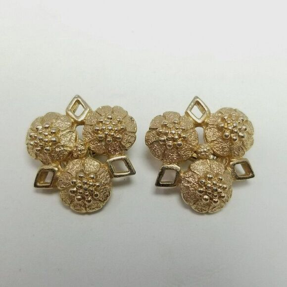 Vintage Sarah Coventry Gold Tone Clip On Earrings Retro Design 80s Style, Signed - Picture 7 of 7